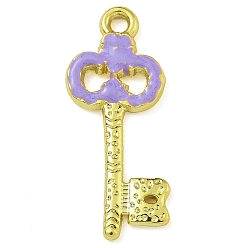 Лиловый Подвески из латуни с эмалью в стойку, долговечный, без свинца и без кадмия, реальный 18 k позолоченный, брелок для ключей, сирень, 27x11x2 мм, отверстие : 1.8 мм