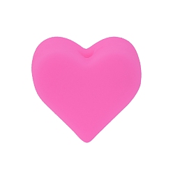 Hot Pink Heart Food Grade Silicone Beads, Silicone Teething Beads, Hot Pink, 14x14mm