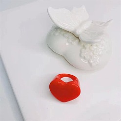 Red Resin Heart Finger Ring for Women, Red, US Size 6 1/2(16.9mm)