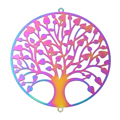Rainbow Color 201 Stainless Steel Connector Charms, Tree of Life Links, Rainbow Color, 60x55x0.2mm, Hole: 1.8mm