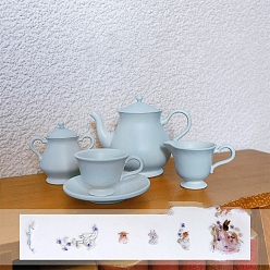 Светло-Голубой Сплав чайный сервиз мини модель, с наклейкой, аксессуары для кукольного домика с микро-ландшафтом, притворяясь опорными украшениями, Небесно-голубой, 40x32 мм