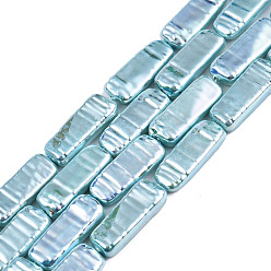 Medium Turquoise ABS Plastic Imitation Pearl Beads Strands, AB Color Plated, Rectangle, Medium Turquoise, 22x8.5x4mm, Hole: 0.6mm, about 19pcs/strand, 16.14 inch~16.34 inch(41~14.5cm)
