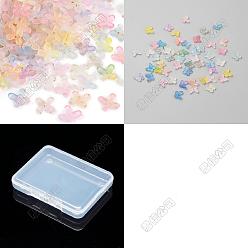 Mixed Color 200Pcs 2 Styles Transparent Acrylic Bead Cap, Butterfly & Flower, with Glitter Powder, Mixed Color, 9.5~11.5x11~11.5x3mm, Hole: 1.5~1.8mm, 100pcs/style
