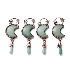 Green Aventurine Natural Green Aventurine Big Pendants, with Red Copper Tone Tin Findings, Lead & Nickel & Cadmium Free, Moon and Bullet, 91mm