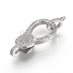 Platinum Brass Micro Pave Cubic Zirconia Lobster Claw Clasps, Platinum, 25.5x13x5.5mm, Hole: 2mm