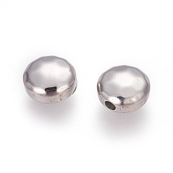 Stainless Steel Color 304 Stainless Steel Beads, Flat Round, Manual Polishing, Stainless Steel Color, 8.5x4.5mm, Hole: 1.2~1.4mm