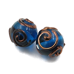 Marine Blue Transparent Czech Glass Beads, Round with Golden Vortex, Marine Blue, 12mm