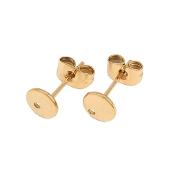 Золотой Ионное покрытие (ip) 304 детали серьги-гвоздики из нержавеющей стали, с петлей и плоской пластиной, плоско-круглые, золотые, 6x0.8 мм, отверстие : 1 мм, штифты : 0.8 мм