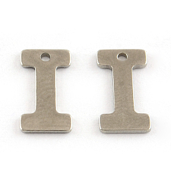 Letter I 201 Stainless Steel Letter Charms, Letter.I, 11x5.5~12x0.5mm, Hole: 1mm