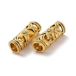 Antique Golden Tibetan Style Alloy Tube Beads, Large Hole Beads, Column with Sun and Star, Antique Golden, 22.5x8x7.5mm, Hole: 5mm, about 456pcs/1000g