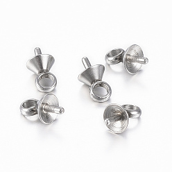 Stainless Steel Color 304 Stainless Steel Cup Pearl Peg Bails Pin Pendants, For Half Drilled Beads, Stainless Steel Color, 7x4mm, Hole: 2mm, Pin: 0.8mm