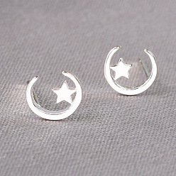 Moon 925 Sterling Silver Stud Earrings, Moon, 5mm