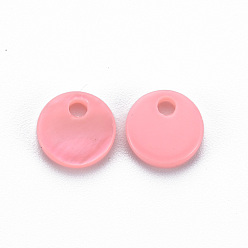 Pink Charmes de coquille d'eau douce peints à la bombe, plat rond, rose, 7x1~2mm, Trou: 1.2~1.6mm