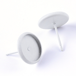White Spray Painted Brass Stud Earring Settings, with Iron Pins, White, Tray: 8mm, 10mm, Pin: 0.8mm