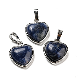 Sodalite Natural Sodalite Pendants, Heart Charms with Platinum Plated Brass Snap on Bails, 20.5x17.5x7mm, Hole: 4x8mm