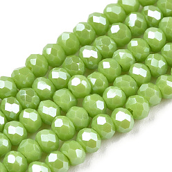 Yellow Green Electroplate Glass Beads Strands, Pearl Luster Plated, Faceted, Rondelle, Yellow Green, 2.5x2mm, Hole: 0.4mm, about 150~170pcs/strand, 11 inch(28cm)