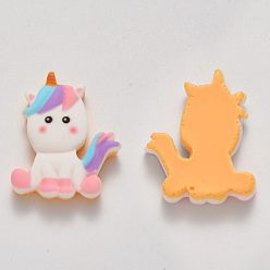 Colorful Resin Cabochons, Unicorn, Colorful, 32x27x6.5mm