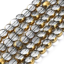 Clear Half Plated Electroplate Transparent Glass Beads Strands, Antique Bronze Plated, Flat Round, Faceted, Clear, 6x5mm, Hole: 1.2mm, about 50pcs/strand, 11.22''(28.5cm)