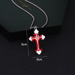 Red Alloy Enamel Crucifix Cross Pendant Necklace for Easter, Red, 27.56 inch(70cm)