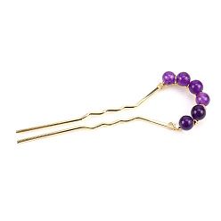 Темно-Фиолетовый Вилок волос сплава, с аметистом, аксессуары для волос для женщин и девочек, темно-фиолетовый, 104x8 мм