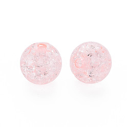 Pink Transparent Crackle Acrylic Beads, Round, Pink, 14x13mm, Hole: 2.5mmhole: 2.5mm, about 340pcs/500g.