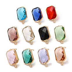 Mixed Color Brass Stud Earring Findings, with Glass and 304 Stainless Steel Pins & with Horizontal Loops, Light Glod, Rectangle, Mixed Color, 18.5x11x4~4.5mm, Hole: 2mm, Pin: 0.8mm