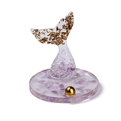 Amethyst Whale Tail Shape Resin with Natural Amethyst Chips Inside Display Decorations, Figurine Home Decoration, 80x80x85mm