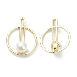 Light Gold Alloy Pendants with Acrylic Pearl Beads, Flat Round, Light Gold, 27x20.5x8.5mm, Hole: 1.2x5mm