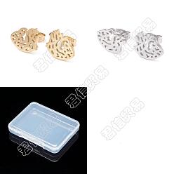 Golden & Stainless Steel Color 10 Pairs 2 Colors Anatomical Heart 304 Stainless Steel Stud Earrings for Women, Golden & Stainless Steel Color, 12x9mm, Pin: 0.7mm, 5pairs/color