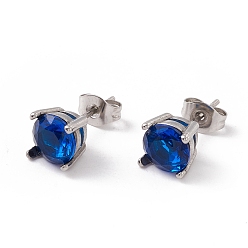 Средно-синий 6 пара плоских круглых сережек из циркония, 304 женские украшения из нержавеющей стали, цвет нержавеющей стали, светло-синий, 7 мм, штифты : 0.7 мм