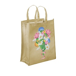 Flower DIY Diamond Painting Handbag Kits, Including Canvas Bag, Resin Rhinestones, Pen, Tray & Glue Clay, Pale Goldenrod, Flower, 350x290mm