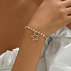 (52) Непрозрачная лаванда Браслеты в классическом французском стиле с подвесками в виде звезд из латуни с микропаве из прозрачных кубических цирконий для женщин, разноцветные, 7-1/8 дюйм (18 см)