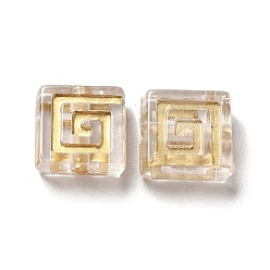 Clear Transparent Plating Acrylic Beads, Golden Metal Enlaced, Square, Clear, 9x9x4mm, Hole: 1.6mm, about 1980pcs/500g