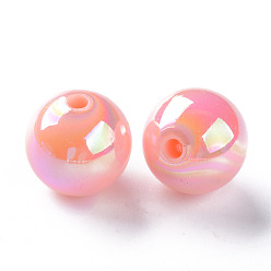 Light Salmon Opaque Acrylic Beads, AB Color Plated, Round, Light Salmon, 16x15mm, Hole: 2.8mm, about 220pcs/500g