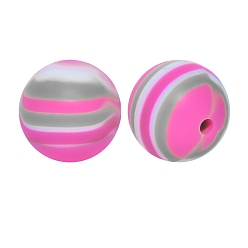 Pearl Pink Round with Stripe Print Pattern Food Grade Silicone Beads, Silicone Teething Beads, Pearl Pink, 15mm