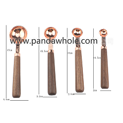 Light Gold Набор латунных мерных ложек, с деревянной ручкой, инструмент для выпечки, золотой свет, 145~170x20~44x15 мм, 4 шт / комплект