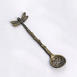 Античная Бронза Ложка для кофе, чая из сплава, стрекоза, античная бронза, 105x4 мм