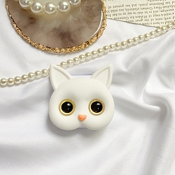 White 3D Cat Head Folding 2-Sided Makeup Mirror Phone Holder, Gold Pupils Kitten Resin Cell Phone Holder, for Women & Girls, White, No Size