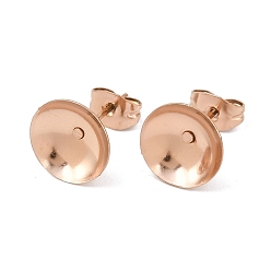 Розовое Золото 304 Выводы серьги из нержавеющей стали шпилька, плоско-круглые, с настройками кабошон, розовое золото , 14x10 мм, штифты : 0.7x11 мм
