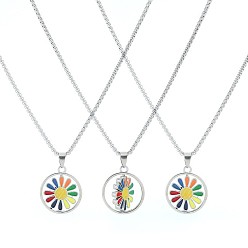 Stainless Steel Color Titanium Steel Rotatable Daisy Pendant Necklace, Stainless Steel Color, 20.08~31.50 inch(51~80cm)