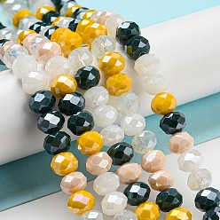 Old Lace Glass Beads Strands, Faceted, Rondelle, Old Lace, 8x6mm, Hole: 1mm, about 65~68pcs/strand, 15.7~16.1 inch(40~41cm)