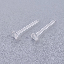Clear Plastic Stud Earring Findings, Flat Round, Clear, 12x3mm, Pin: 0.7mm, about 1000pcs/bag