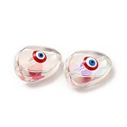 Red Transparent Glass Beads, with Enamel, Teardop with Evil Eye Pattern, Red, 18.5x12.5x8mm, Hole: 1.2mm
