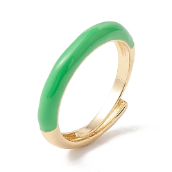 Lime Green Enamel Adjustable Ring, Real 18K Gold Plated Brass Jewelry for Women, Lead Free & Cadmium Free, Lime Green, US Size 6~US Size 7 3/4((16.5mm~17.9mm)