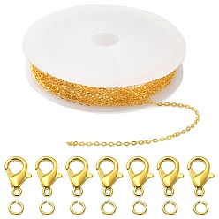 Golden DIY Chain Bracelet Necklace Making Kit, Including Brass Heart Link Chains & Open Jump Rings, Zinc Alloy Lobster Claw Clasps, Golden, Chain: 3M/set