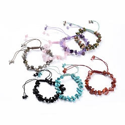 Mixed Stone Adjustable Natural & Synthetic Mixed Stone Chip Beads Braided Bead Bracelets, with Nylon Thread, 1-7/8 inch(4.8cm)