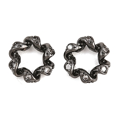 Черный Цвет Металла Витые латунные прозрачные кубические циркониевые бусины, европейские бусины, цветочные большое отверстие бусы, без кадмия и без свинца, стойки покрытие, долговечный, металлический черный , 10x3 мм, отверстие : 5 мм