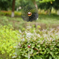 Flower Stainless Steel Wind Spinners, with Glass Bead, for Outside Yard and Garden Decoration, Flower, 600mm