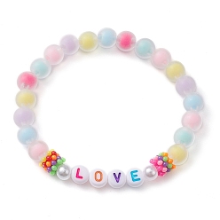 Colorful Candy Color Acrylic Beaded Stretch Bracelets, Word Love, Colorful, Inner Diameter: 2-3/8 inch(6cm)