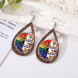 hollow letter flowers Retro Water Drop Wood Earrings Personalized Simple Geometric Hollow Rainbow Heart Earrings
